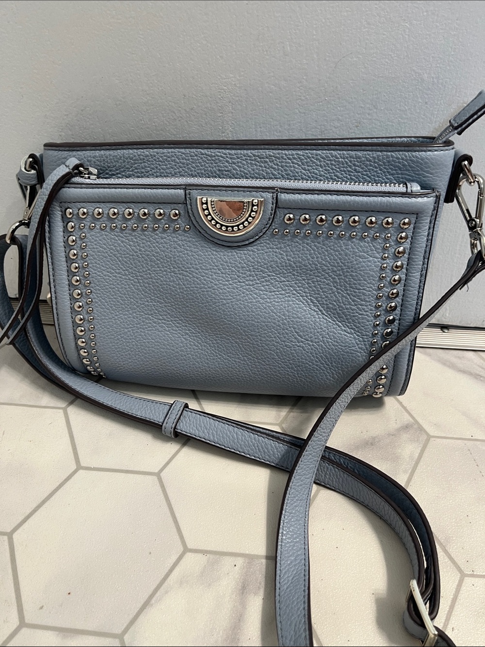 Brighton Studded Leather Crossbody Bag in Light Blue